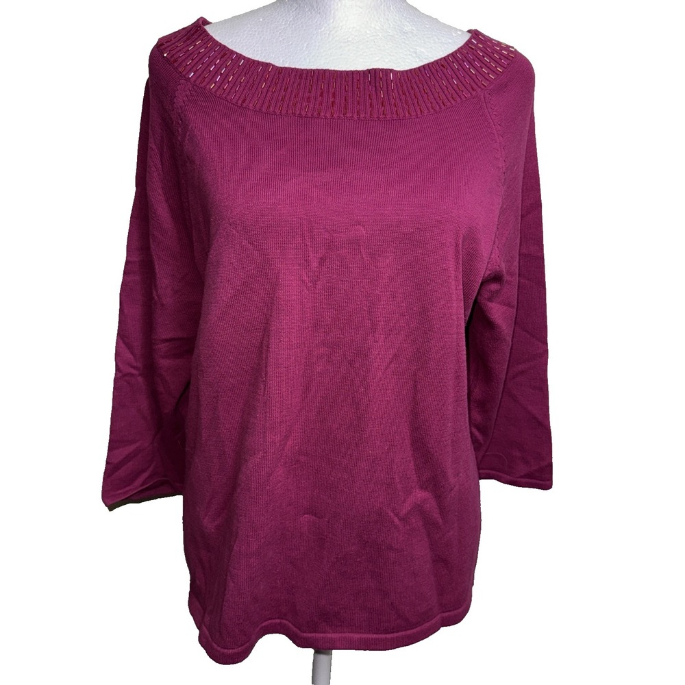 Victor Costa Small Pullover Sweater Fuchsia Magenta Knit Embellished Collar